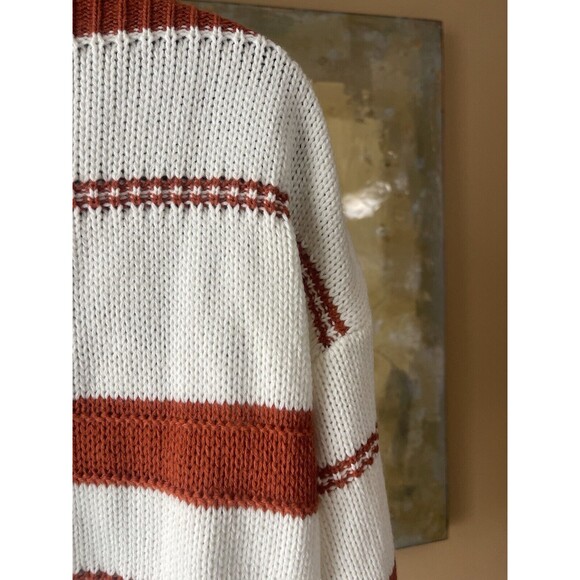 SHEIN Drop Shoulder Sweater Vneck Rust & White Striped Small - Picture 8 of 14